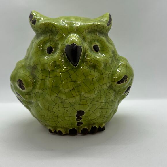Vintage Green Crackle Glaze Barn Owl Figurine Rustic Country Home Decor 5" - Picture 1 of 6